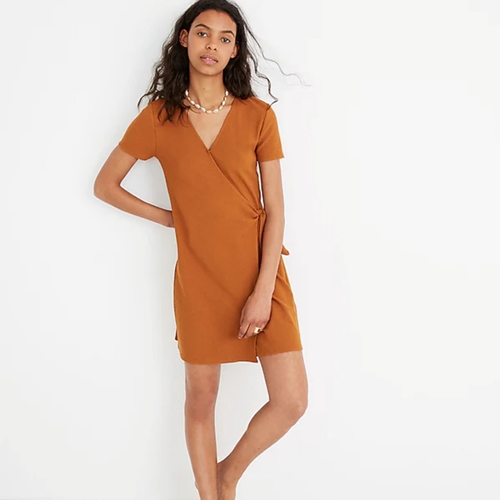 Madewell M  Russet Texture & Thread Short-Sleeve Side-Tie Dress